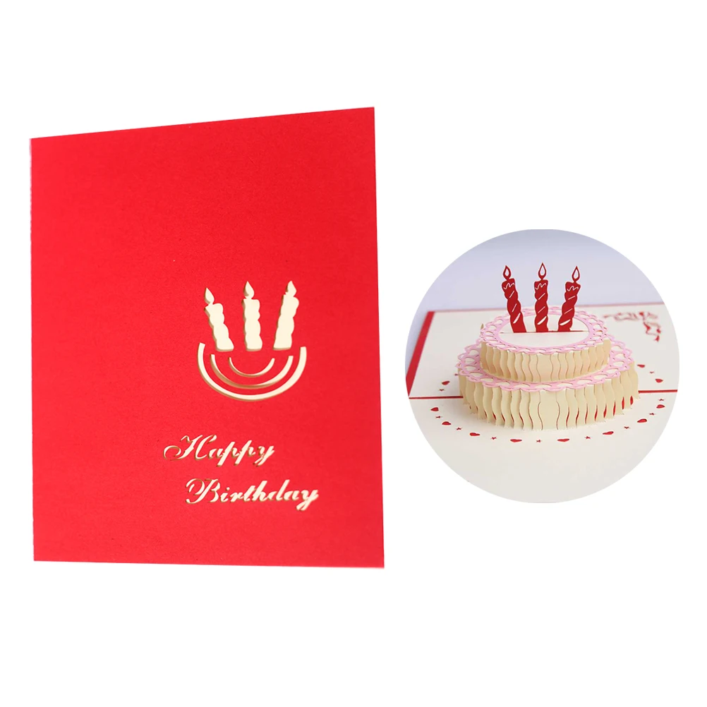 

1 Pc Funny Red Greeting Card Creative Hollow Out Greeting Cards 3D Card Birthday Cake Card For Girl Lady Woman
