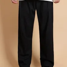 Черный китайский стиль мужские хлопковые льняные брюки кунг-фу Брюки Тай Чи одежда Размер S M L XL XXL XXXL 0820-5