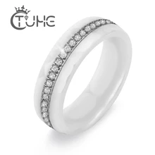 Bling Белый Черный Простой стиль Comly керамические кольца для женщин проложить Установка кристалл кольцо никогда не упасть юбилей ювелирные изделия