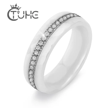 

Bling White Black Simple Style Comly Ceramic Rings for Women Pave Setting Crystal Ring Never Fall Down Anniversary Jewelry