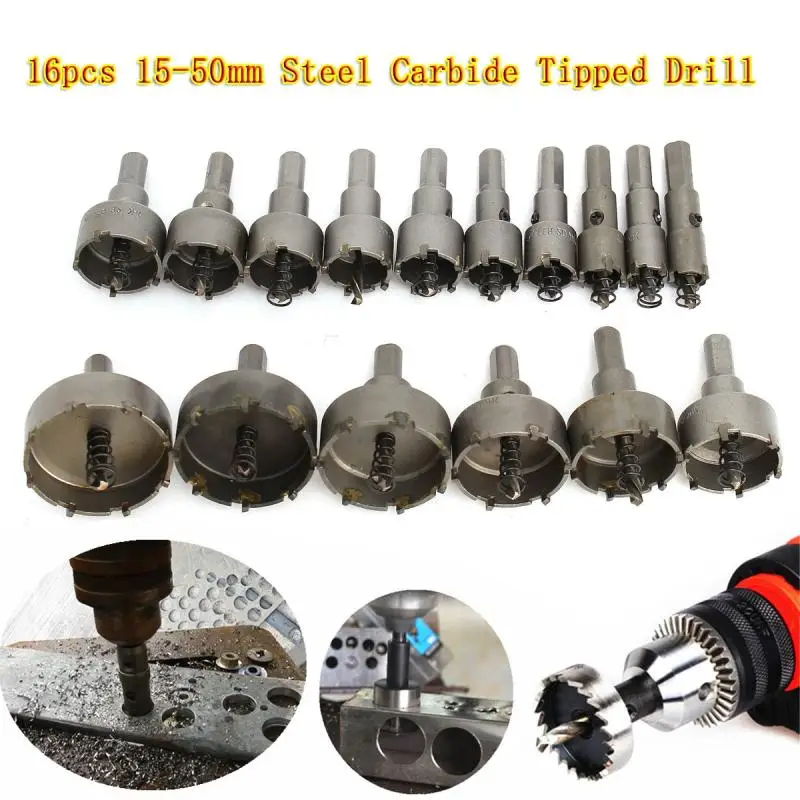 New 16Pcs 15-50mm Carbide Tip TCT Drill Bit Hole Saw for Stainless Steel Metal Alloy Steel Carbide Hole Saw Set New 16Pcs 15-50mm Carbide Tip TCT Drill Bit Hole Saw for Stainless Steel Metal Alloy Steel Carbide Hole Saw Set