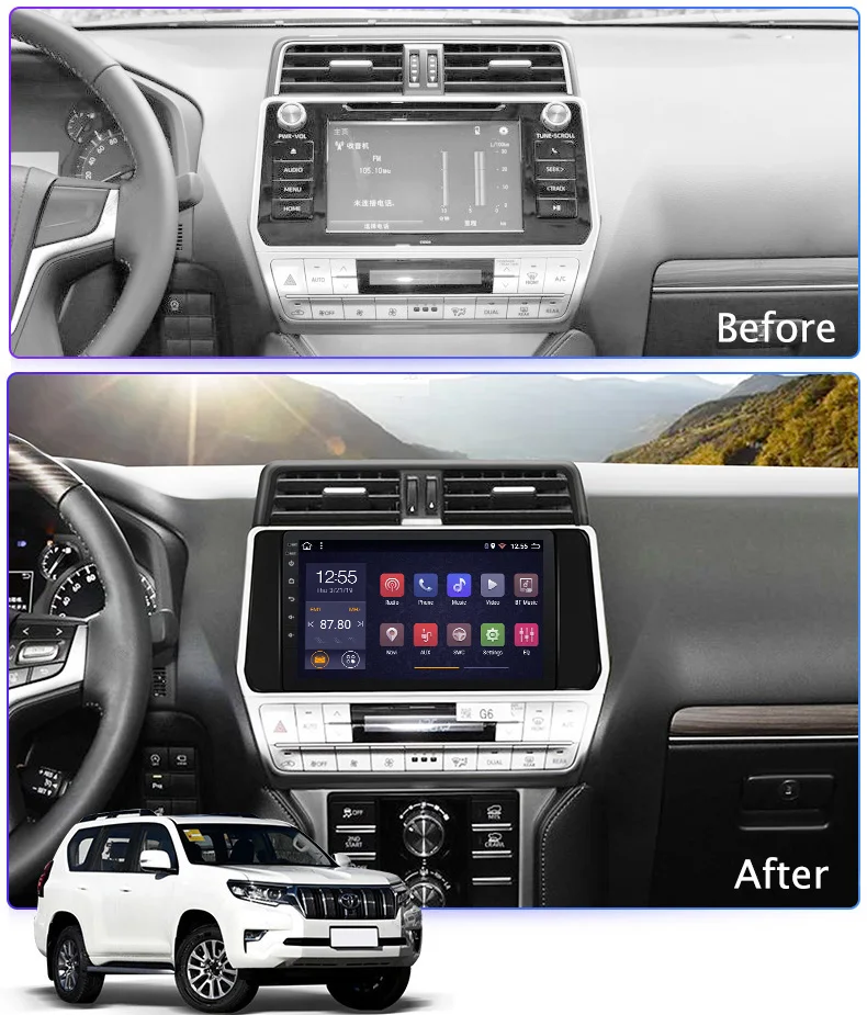 Top 2G RAM 32G ROM 10.1 inch full car audio radio system player for Toyota Prado 2018 Multimedia GPS Navigation 3