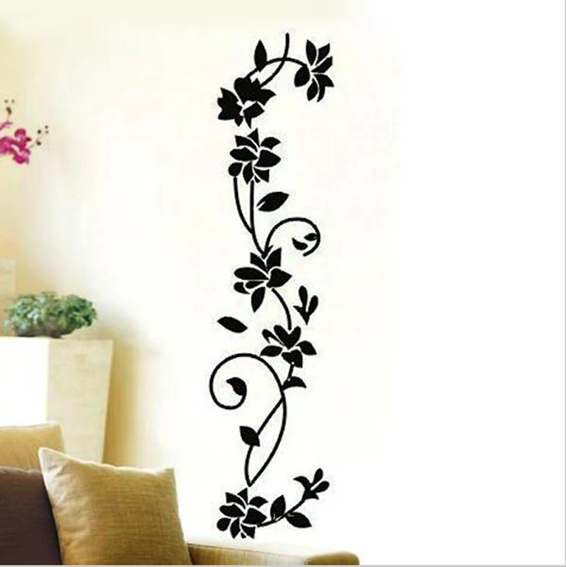 MAARYEE 30X105CM Vine Flower Wall Sticker Vinyl Removable Black Blossom Mural Decal Home Living