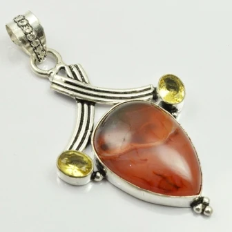 

Agates & Citrines Pendant Silver Overlay over Copper , 65 mm, P2511