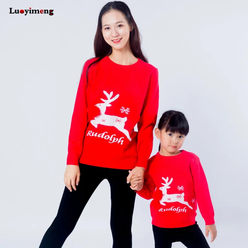 

Family Sweaters Christmas Rudolaph Sweater Mother and Daughter Holiday Deer Outerwear Cartoon Family Look Children Cute Clothes