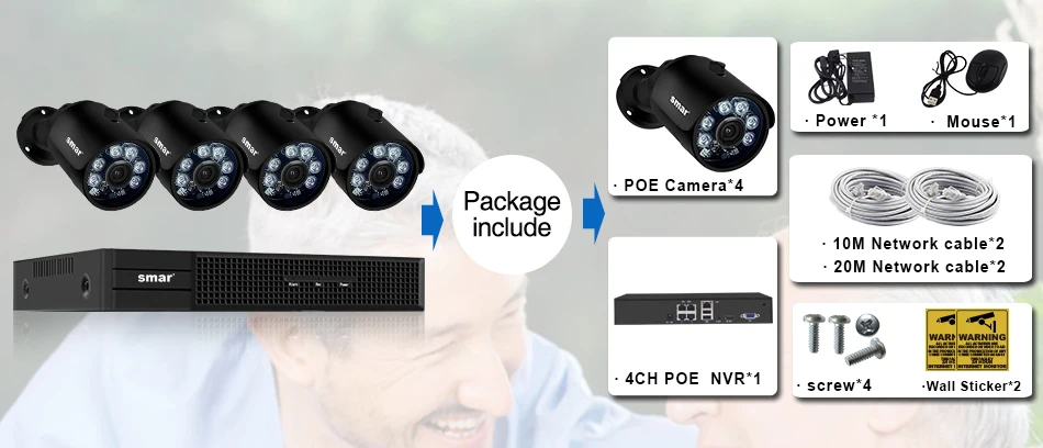 Smar H.265 4MP Surveillance CCTV System 4CH POE NVR Kit 4MP Bullet PoE IP Camera Waterproof Outdoor Video Surveillance Kit (15)