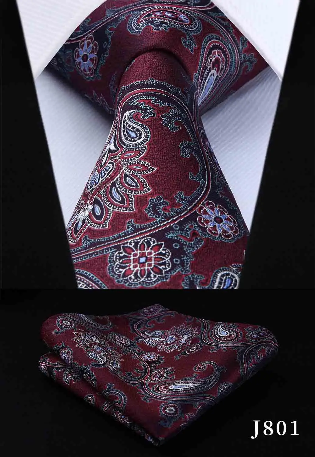 Hisdern Набор платков и галстуков Классический Цветочный Пейсли подарок для мужчин тканый Свадебный Шелковый мужской галстук Карманный Красный Синий J8 - Цвет: J801