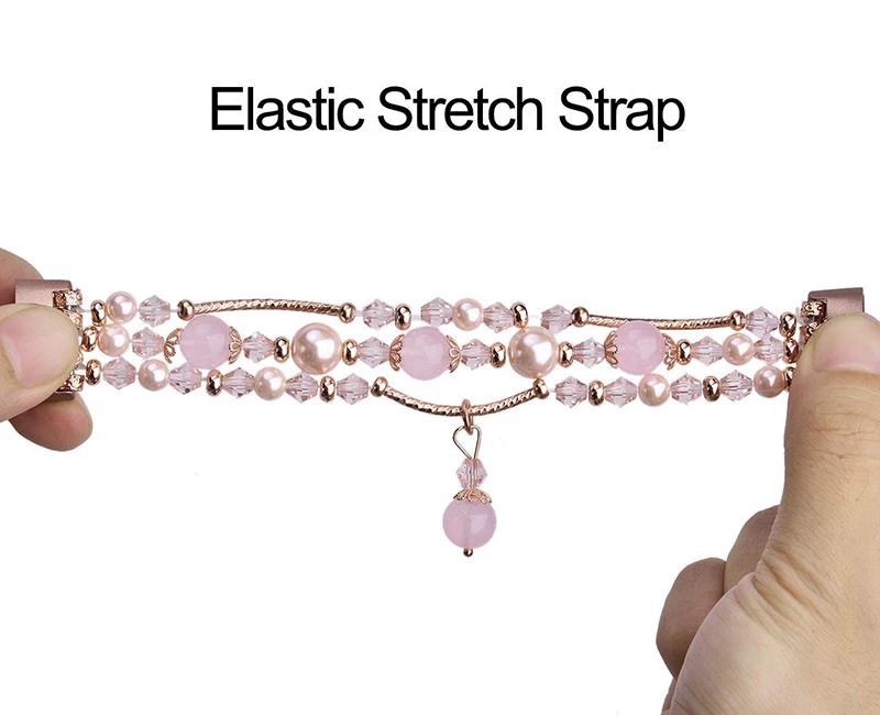 Baaletc Women Strap For Fitbit Charge 3 Jewelry Crystal Beads Bracelet for Fitbit Charge 3 Band Replacement with Rose Gold Color (5)