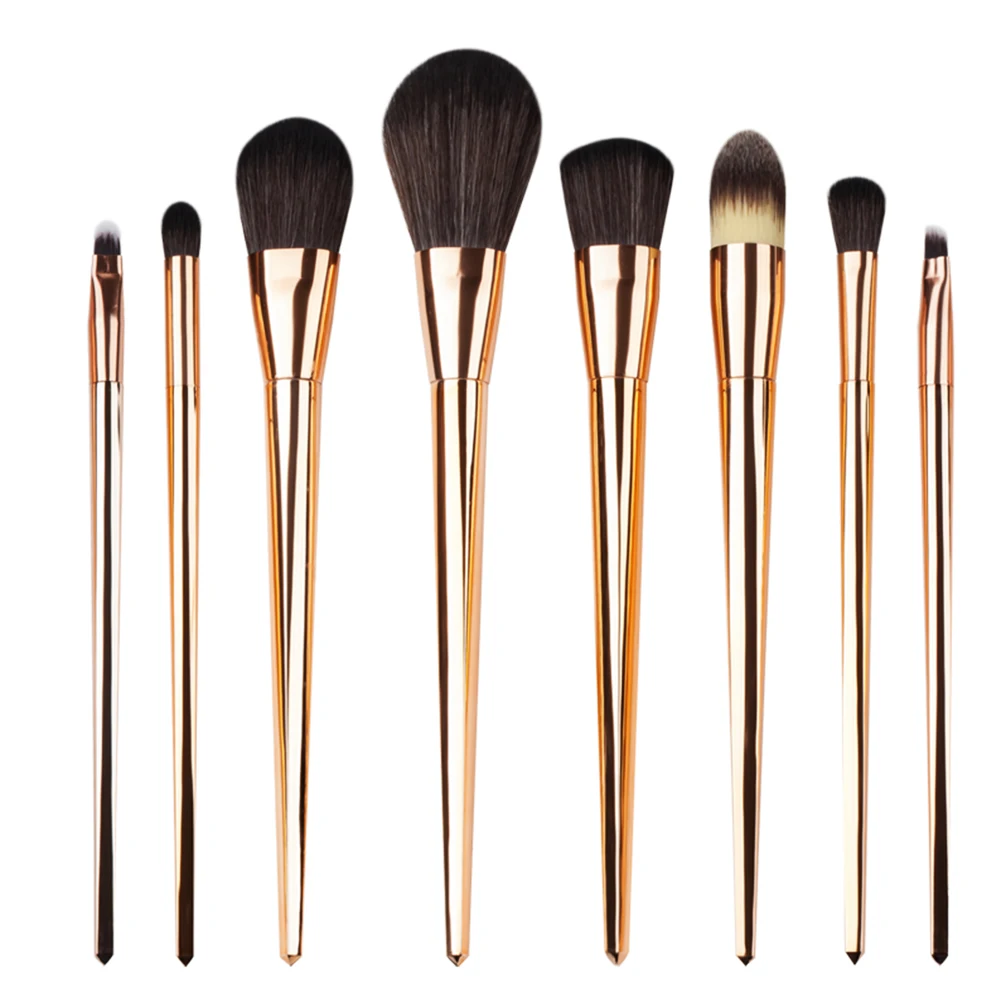 

8PCS Soft Nylon Wool Makeup Brushes Foundation Blush Powder Concealer Eyeshadow Brush Beauty Tools Gold Handle Black Hair