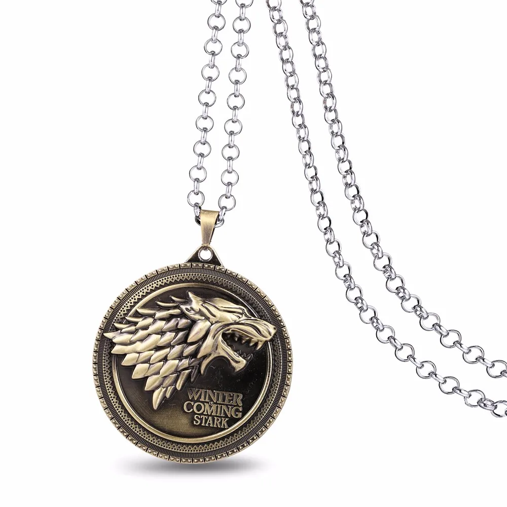 Game of Thrones Necklace Family Crest House Stark Wolf Lannister Silver Bronze Metal Pendant Neckalce Men Jewelry