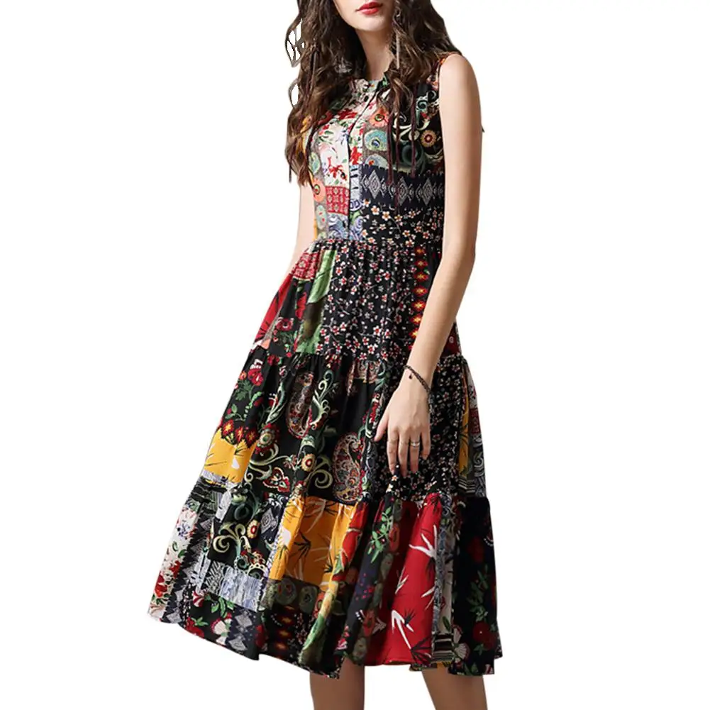 

2019 New Top Quality Yfashion Women Summer Retro Printing Sundress Sleeveless Dress