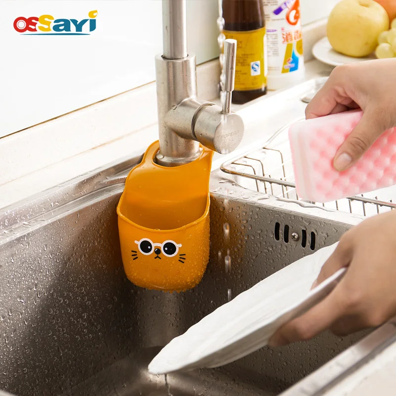 

Sink Storage Pouch Easy Install Buttoned Kitchen Sponge Dropper Shelf Basket Bath Faucet Soap Shelf Convenience Storage Bag