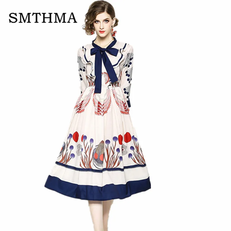 SMTHMA шикарное платье для леди летнее Новое Женское подиумное дизайнерское платье с Hlaf рукавом богемное длинное платье - Цвет: Photo Color