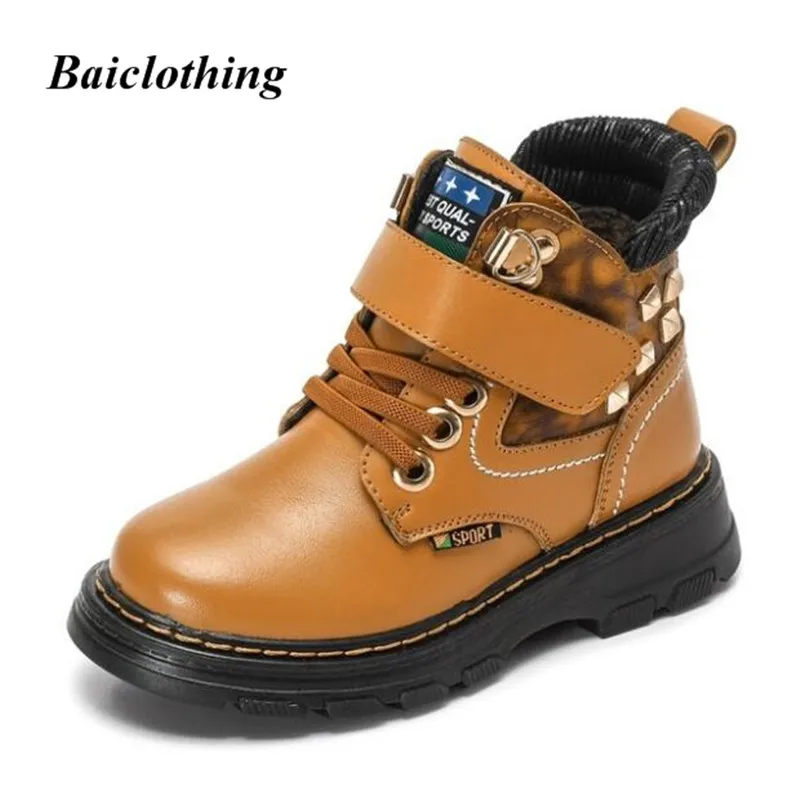 

2018 New Winter Fashion Martin Warm Boots For Genuine Leather Boys Short Plush Kids Children Footwear Non-slip Snow Boots 26-39