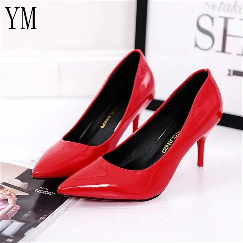 Hot Selling Women Shoes Pointed Toe Pumps Patent Leather Dress Red 8CM High Heels Boat Shoes Shadow Wedding Shoes Zapatos Mujer Hot Selling Women Shoes Pointed Toe Pumps Patent Leather Dress Red 8CM High Heels Boat Shoes Shadow Wedding Shoes Zapatos Mujer