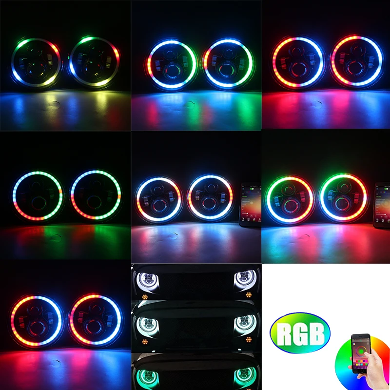 For Lada 4x4 urban Niva 7inch Headlamp Full Function RGB Halo Angel Eyes LED Headlight for Jeep JK LJ Accessories