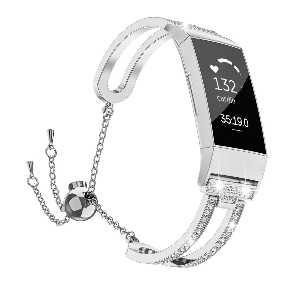 Toyouths Роскошная повязка с кристаллом для Fitbit Charge 3 браслет из нержавеющей стали