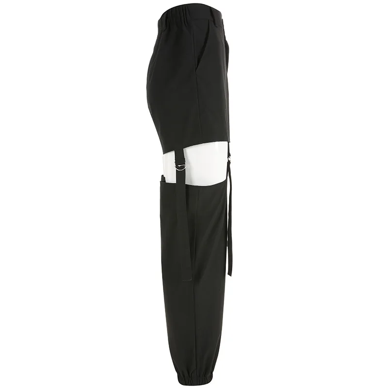 Harajuku черный Дамские шаровары для женщин выдалбливают сексуальные брюки Женский Уличная повседневное спортивные штаны джоггеры Хип Хоп