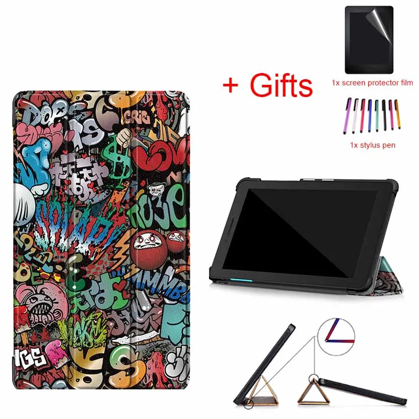 

Slim Magnetic Folding cover case For Lenovo Tab E7 TB-7104F 7inch Protective Cover PU Leather case For Lenovo E7 case+film+pen