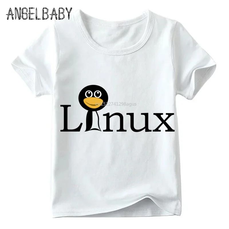Забавная Футболка с принтом пингвина LINUX для мальчиков и девочек детские летние