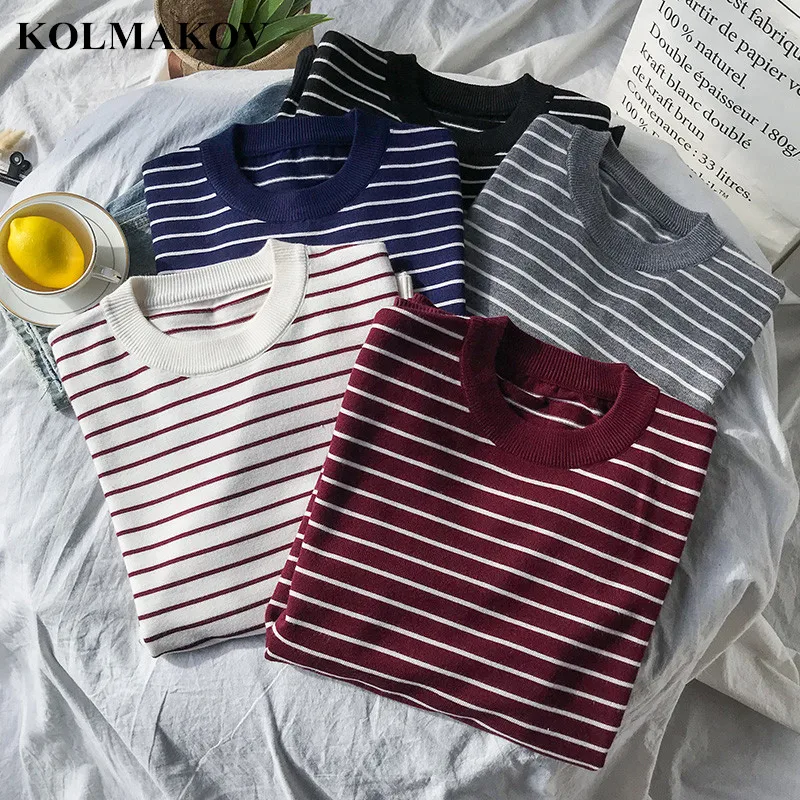 

KOLMAKOV New Men's Sweaters 2019 Spring Mens High Quality Sweater Striped Sweatcoats Men O-neck Knitted Pullovers M-XXL Sweaters