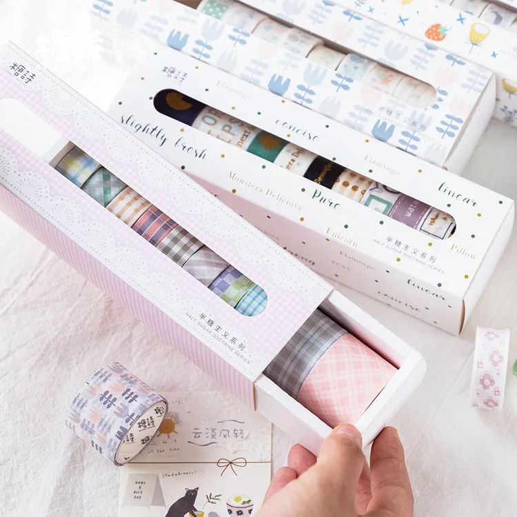 

10Rolls/set Masking Washi Tape Set Colored Lattice Diamond Series DIY Label Sticker Adhesive Japanese Scrapbooking Masking Tapes