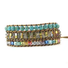3 Strands Natural Stone Bead Handmade Leather Bracelet Wrap Bracelet Boho Bracelet Unique Cube Shape Bracelet 3 Strands Natural Stone Bead Handmade Leather Bracelet Wrap Bracelet Boho Bracelet Unique Cube Shape Bracelet