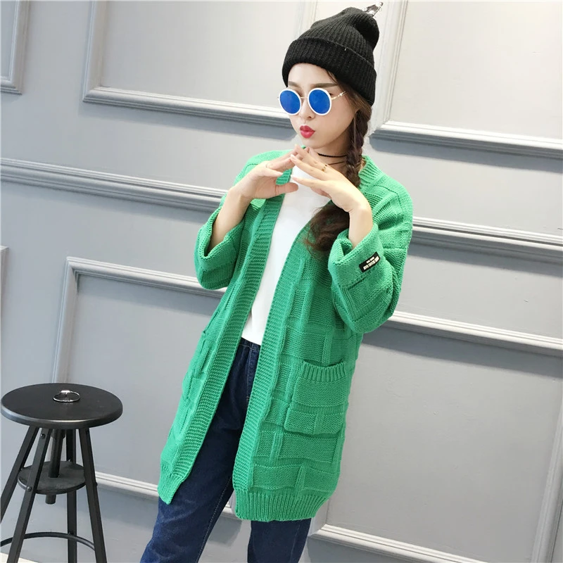 2020 Autumn Winter Green Long Women's Kimono Cardigan Loose Pocket  Oversized Shrugs Knitted Sweater Coat For Women - Cardigan - AliExpress