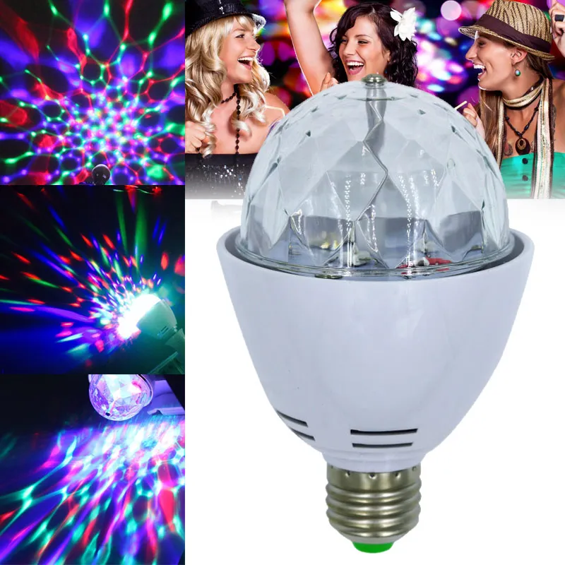 

1 Pcs LED Full Color Crystal Auto Rotating Disco DJ Stage E27 Light Bulb CLH@8