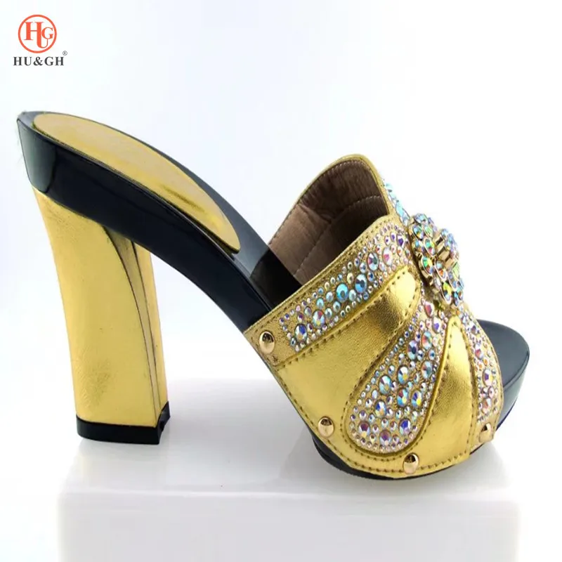 

2018 New Gold color round heels sandal fashion women Italian Shoes without bag possible Matching Set high quality free shipping
