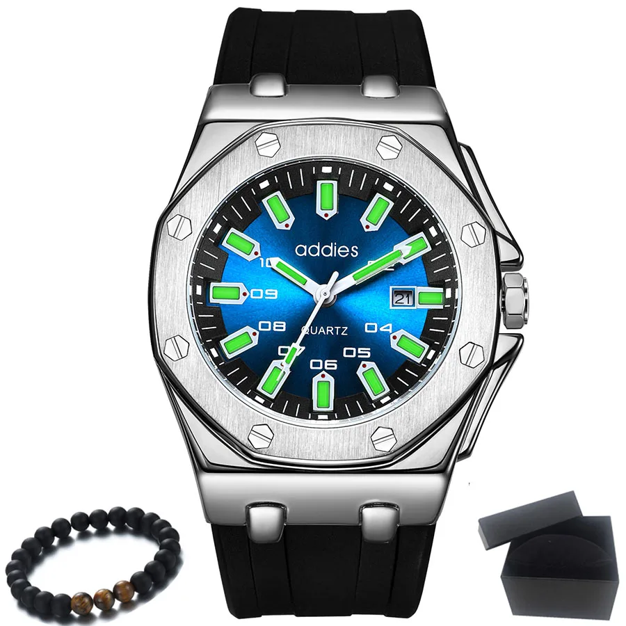 Aidis новые мужские часы Топ бренд класса люкс мужские военные водонепроницаемые кварцевые часы мужские спортивные силиконовые часы Relogio Masculino+ коробка - Цвет: silver blue