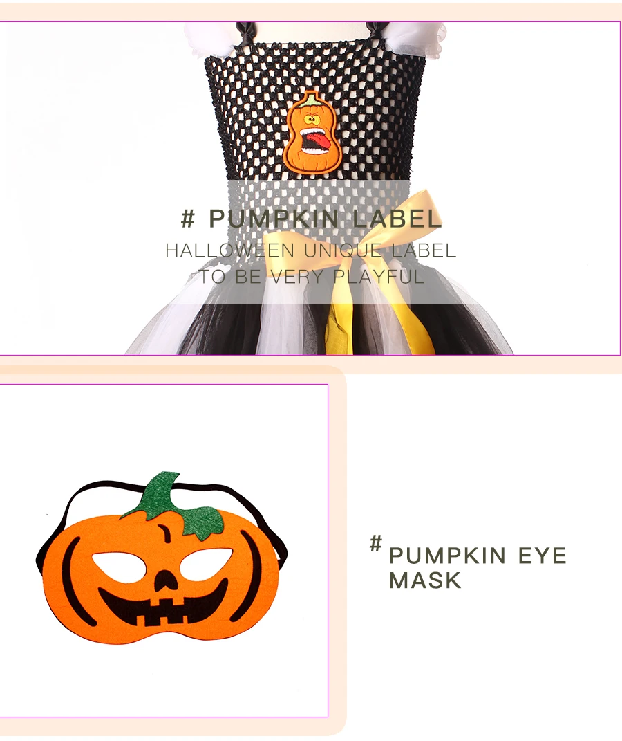 Halloween Jack o Lantern Tutu Dress Personalized Girls Pumpkin Tulle Dress with Matching Mask Kids Ghost Clothing for Party (4)