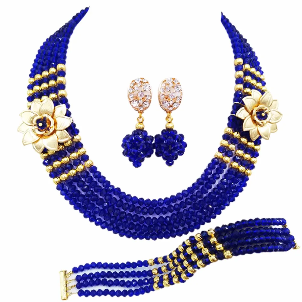 

African Jewelry Sets Royal Blue Nigerian Wedding Beads Fashion Jewelry Set 2018 Jewelry Set Free Shipping 5C-SXH001