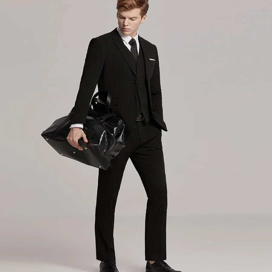 Classic Striped Black Business Suits Wedding Suit Groom Tuxedos Skinny Latest Design Fashion Smart Casual Tailor Made for Men Classic Striped Black Business Suits Wedding Suit Groom Tuxedos Skinny Latest Design Fashion Smart Casual Tailor Made for Men