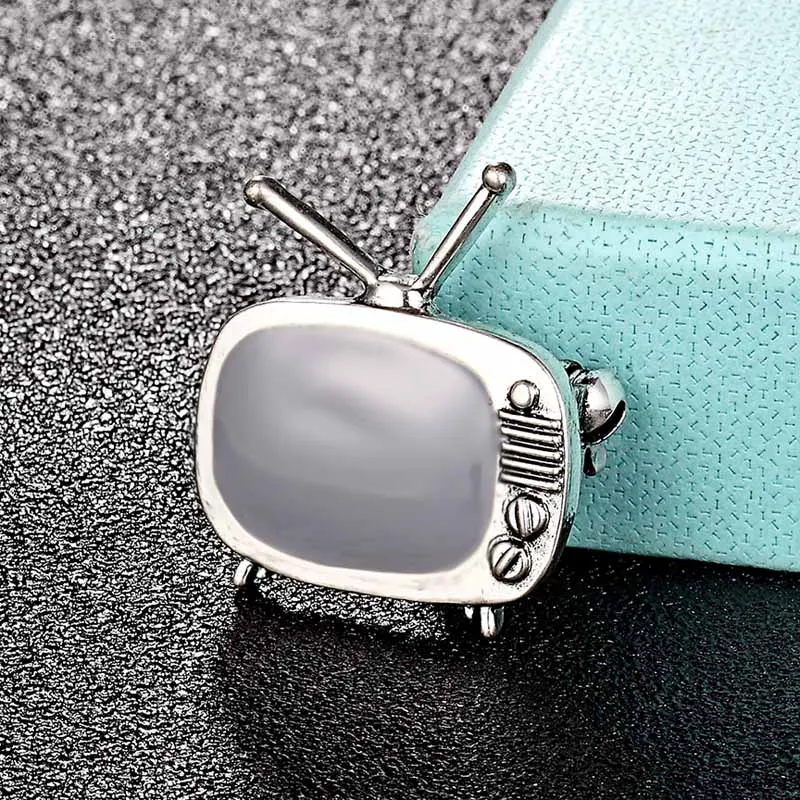 Zlxgirl Luxury Antique Silver Vintage Tv Spilla A Forma Di Televisione Spille Smaltate Color Oro Regalo Per Genitori Spilla Da Uomo Punk
