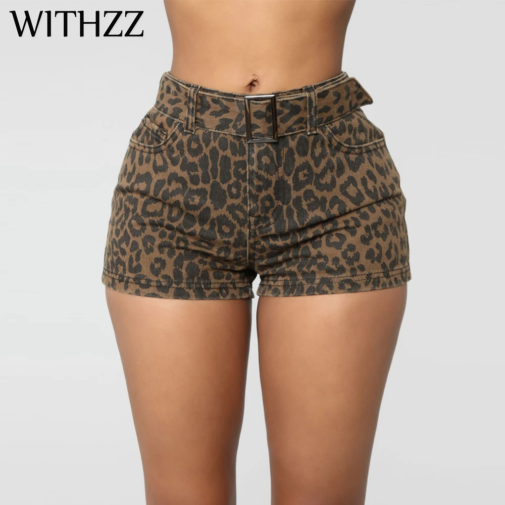 

WITHZZ Summer Woman's Sexy Denim Shorts for Women Pants Vintage Jeans Female Slim-fit Elastic Leopard Shorts