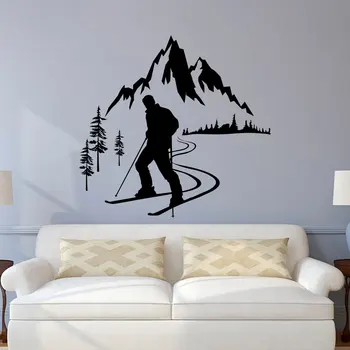 

Skier Wall Decal Winter Sports Mountain Wall Decal, Skiing Sports Wall Stickers For Boys Room Kids Nursery Wall Art Decor A088
