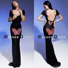Elegante Schwarz Mantel Lange Kleider Flügelärmeln Jewel Ausschnitt Open Back Perlen Formales Abendkleid