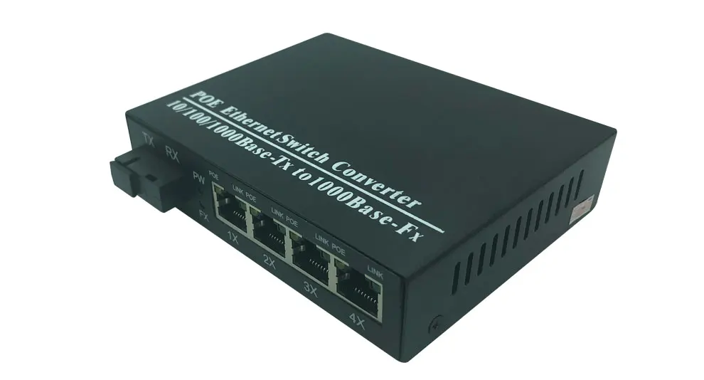 Rápido da Tomada do Conversor dos Meios do Ponto de Entrada Ethernet do Gigabit do Porto 5 do sc da Fibra do Interruptor de Poe Interruptor m 4 Rj45 1 10 - 100 1000 4 meios do ponto de entrada 10 100