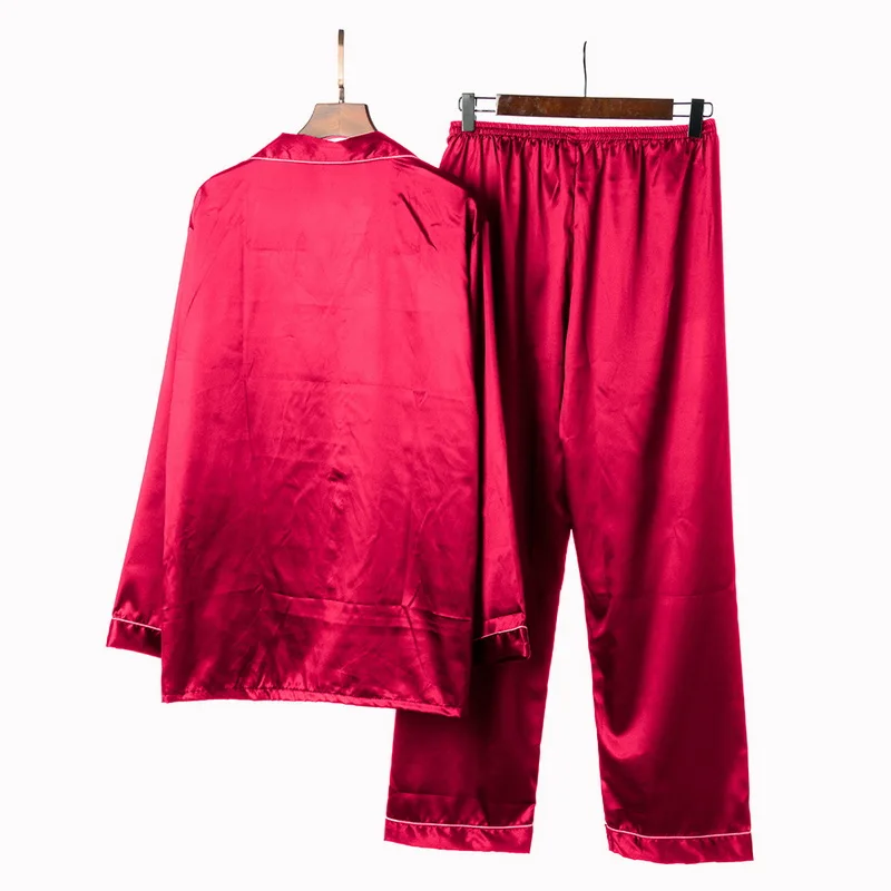 Oeak Мужская мода весна и лето Классическая атласная пижама комплект из 2 предметов Новые однотонные рубашки с длинными рукавами + брюки