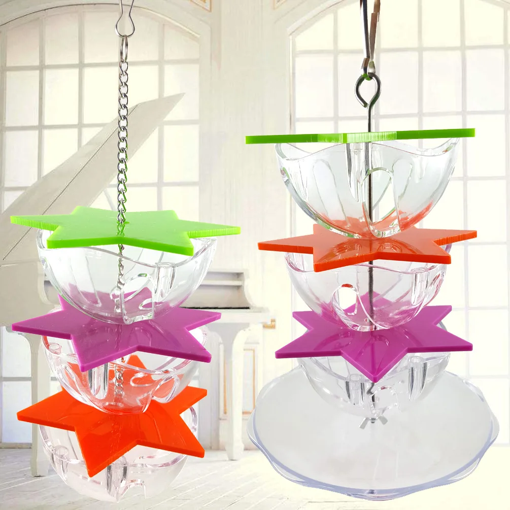 

Creative parrot Gnawed toys acrylic material hexagonal star shape Foraging Feeding box Multilayer Food Bowl Device
