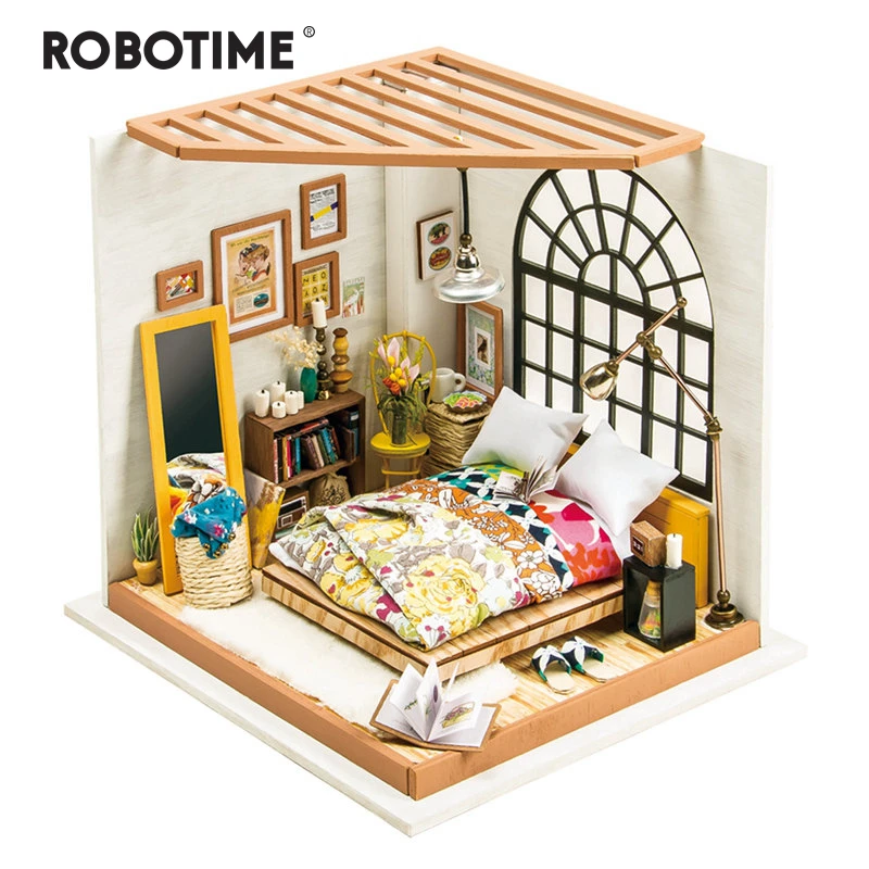 

Robotime DIY Puzzle Kawaii Doll House Dreamy Bedroom Miniature Wooden Doll House Model Building Kit Toy Child Adult Gift jooyoo