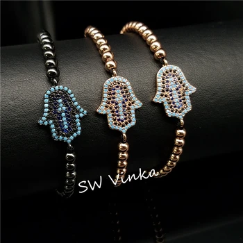 

10pcs/Lot Bulk sale Declaration Of Sexy Blue hamsa bead Chain Link Strand hand Bracelets for Women hand made Jewelry