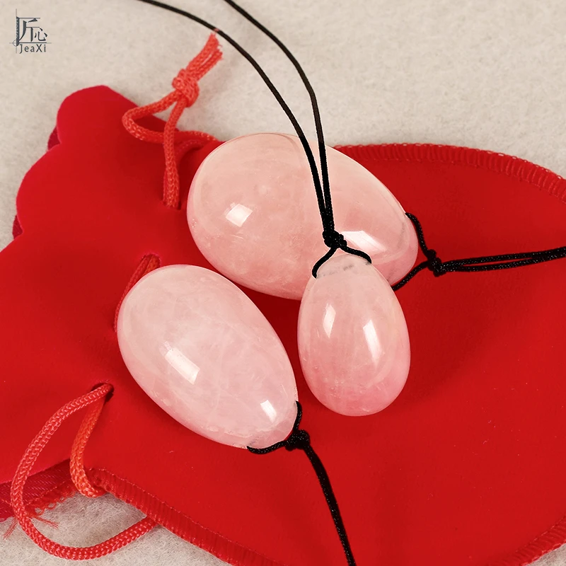 Нефритовое яйцо Вагинальный тренажер 3 шт. Просверленный натуральный розовый кварц иони яйца для женщин Кегеля тела тазового массажа камни