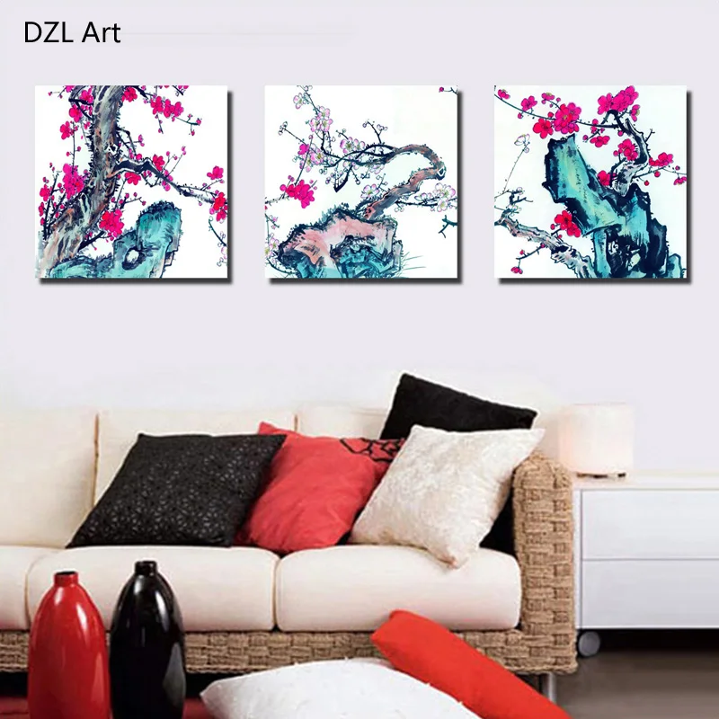 

Unframed 3 Pieces Plum Blossom Flowers Modern Home Wall Decor Canvas Art Picture Print Painting On Canvas Artworks
