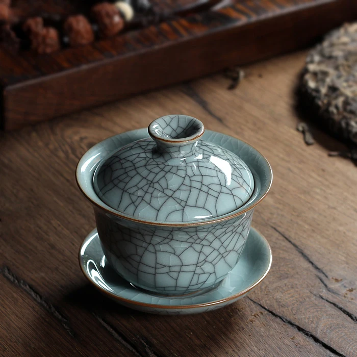 [GRANDNESS] Китайский Ge Kiln Longquan Celadon фарфоровая китайская гайвань чайные чашки и чаша керамическая 155 мл хрустящая глазурь чайник