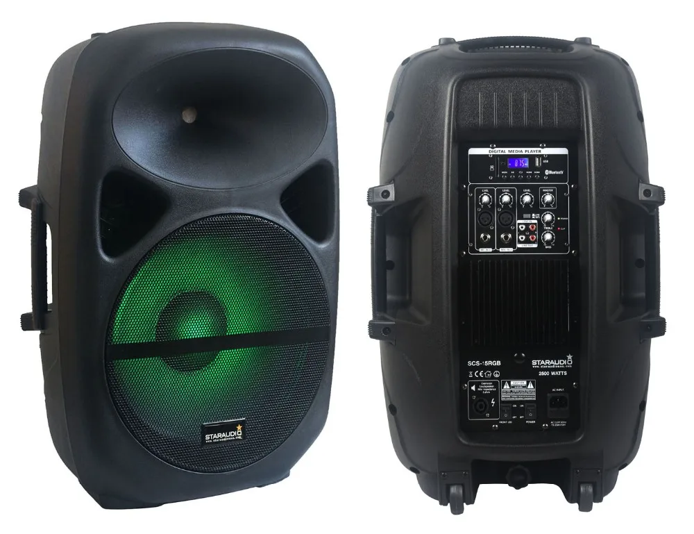 2500w 15inch pro dj pa powered speaker with bluetooth sd card usd mp3 player microphone input out put for church party ktv show