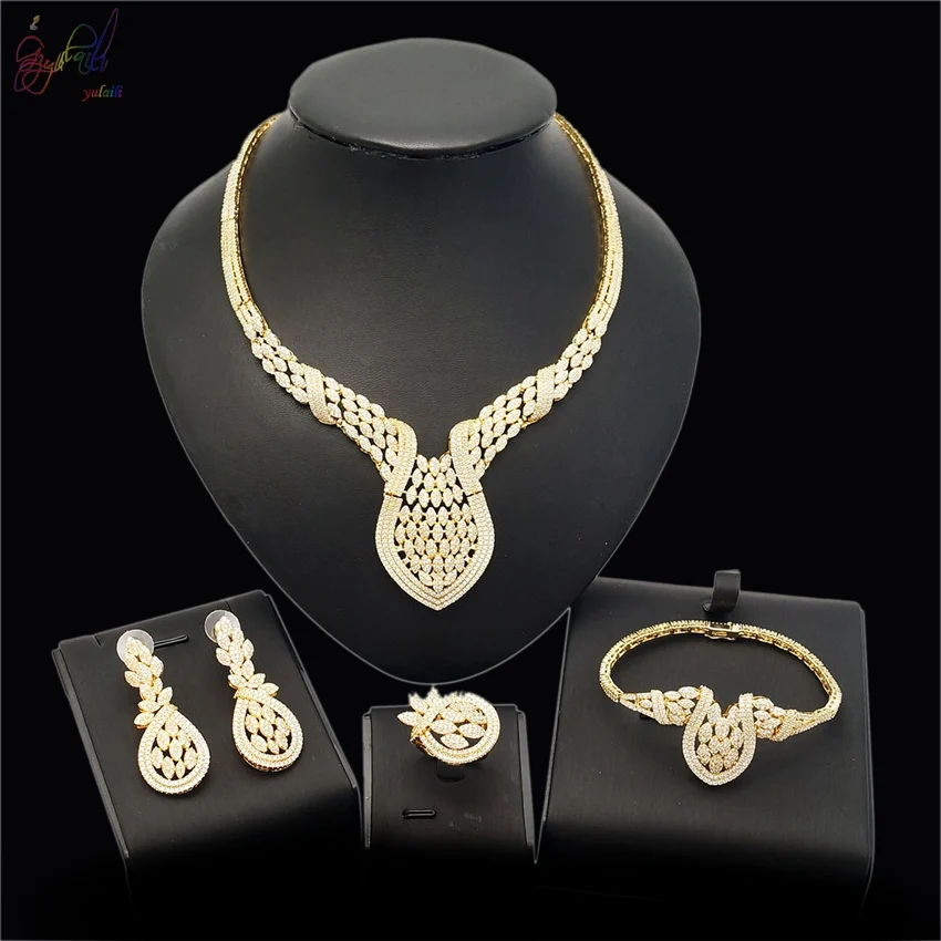 

Yulaili High Quality The Design Of The American Women's Wedding Trend Of The High Quality Small Flower Hollowed-Out Jewelry Set