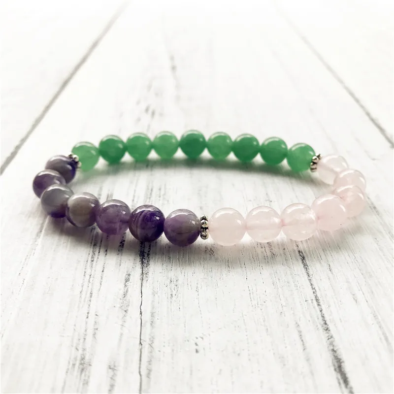 RoseQuartz + Purple Quartz +Green Aventurine Bracelet Wrist Mala Beads For Daily Gratitude Healing Yoga | Украшения и аксессуары