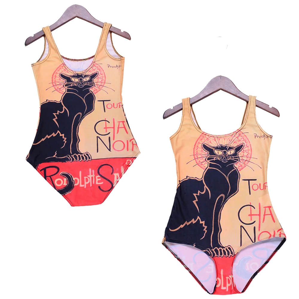 Le Chat Noir Noir Chat Imprimer Une Pièce Maillots De Bain